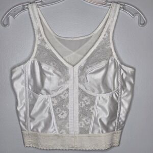 Vtg Exquisite Form Bustier Bra 36B White Satin Lace Overbust Shapewear Corset